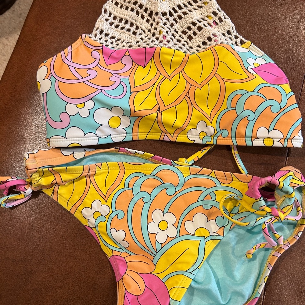 Hobie Kids Big girls Woodstock Crochet Halter Neck Two-Piece Swimsuit bikini 14